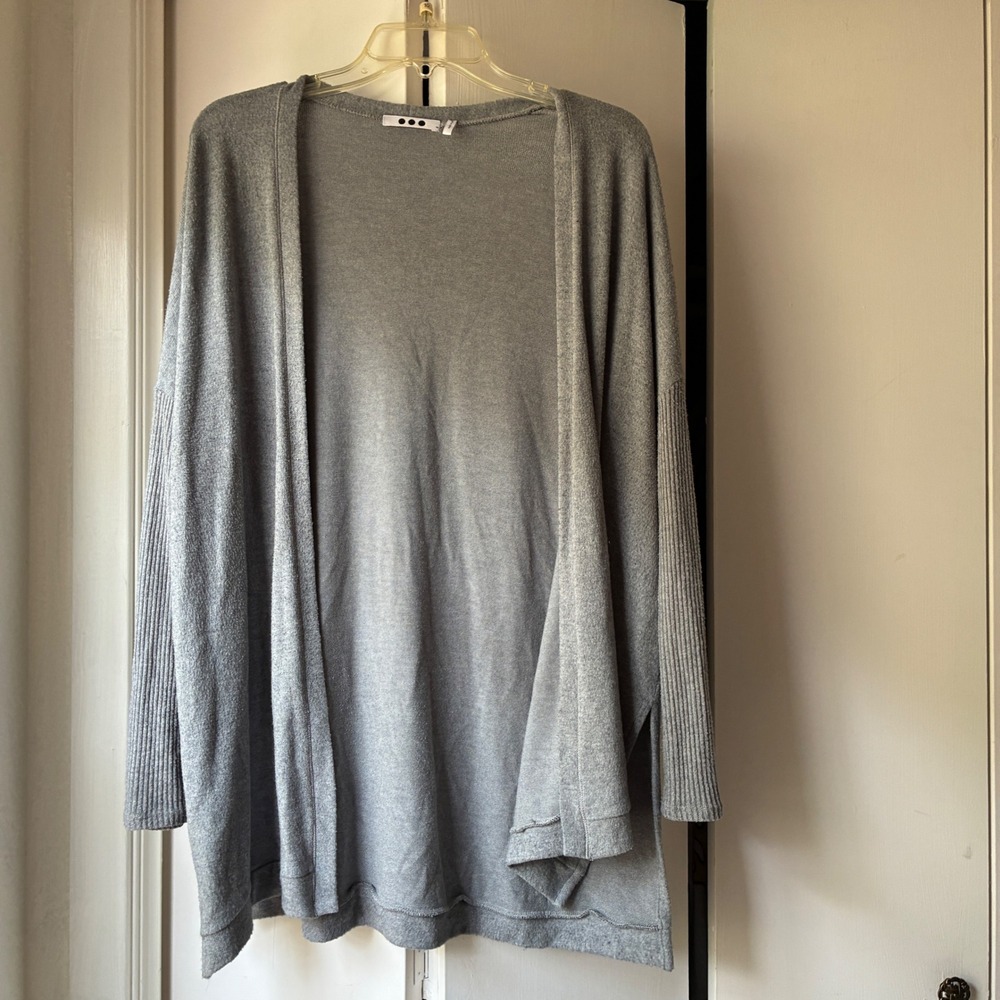 Three Dots Open Front Cardigan Women Size XL Grey Minimalist Quiet Luxury Office